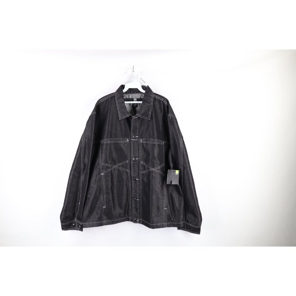 NOS Vtg 90s Marithe Francois Girbaud Mens XL Denim Trucker Jacket Slick Black